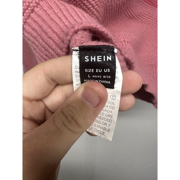 SHEIN Women’s Color Block Sweater Size Large Pink Red White Knit Pullover - Picture 8 of 9